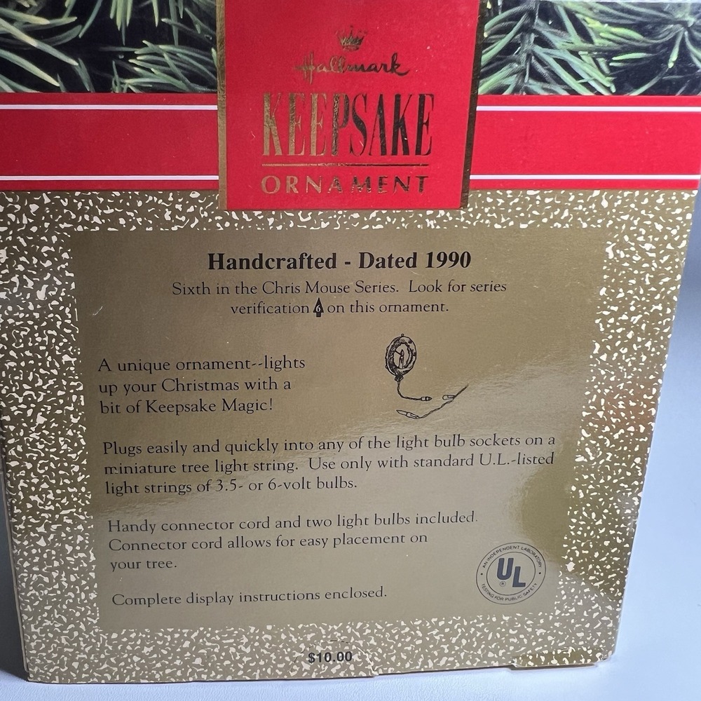 Hallmark 1990 Chris Mouse Wreath Christmas Series Magic Light Ornament - Picture 5 of 6